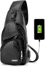 Men's Sling Bag Lightweight Waterproof Shoulder Crossbody Bag with USB Charging Port Brown - Image 2